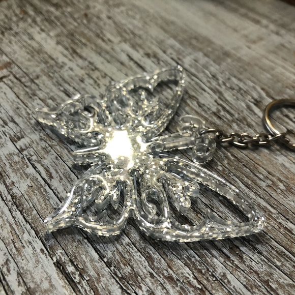Silver Glitter Butterfly Keychain - Also available as a necklace or ornament - Picture 14 of 15